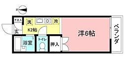 第6シルク荘Ｂ 2階1Kの間取り