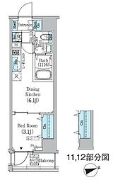 PrimeBliss東中野駅前 1DKの間取図画像