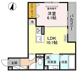 阪急神戸本線 武庫之荘駅 徒歩18分の賃貸アパート 2階1LDKの間取り