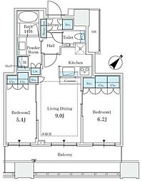 CAPITAL GATE PLACE THE TOWER 12階2LDKの間取り