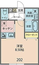 カインドネス柏 2階1Kの間取り