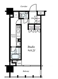 イクサージュ目黒 4階1Kの間取り
