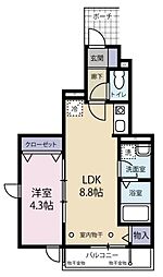 リラシオン 1階1LDKの間取り