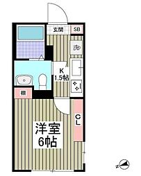 ER松戸 1階1Kの間取り