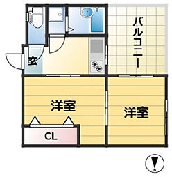 シティーハイツ二宮 2Kの間取図画像