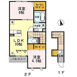 ル リアン 2階2LDKの間取り
