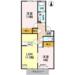 りぜーるみさと2番館 2LDKの間取図画像