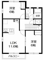 アイハイツD棟 2LDKの間取図画像