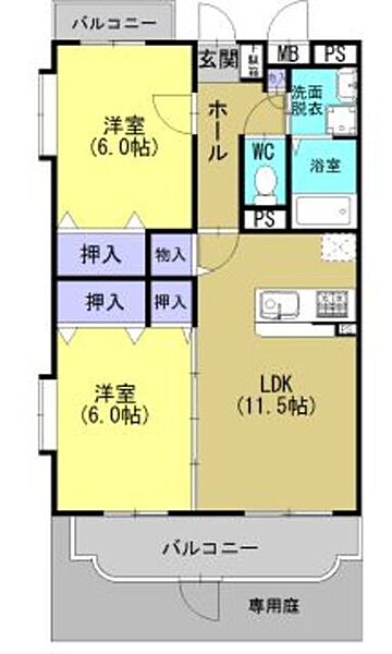 イーストチェリー壱番館 103｜熊本県熊本市東区花立６丁目(賃貸マンション2LDK・1階・58.00㎡)の写真 その2