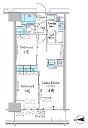 パークアクシス新宿百人町 3階2LDKの間取り