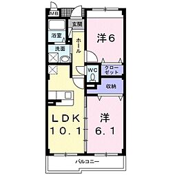 リヴェール栄谷 1階2LDKの間取り