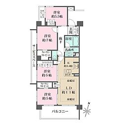 小田急小田原線 柿生駅 徒歩7分の賃貸マンション 3階4LDKの間取り