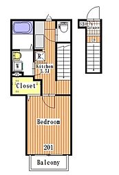 Ruelle 2階1Kの間取り