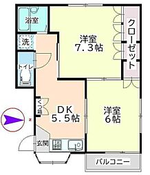 豊勢ハイツ 2階2DKの間取り