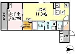 アンソレイエII 1階1LDKの間取り