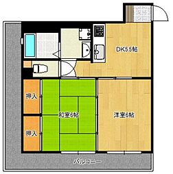 グリーンマンション中央町 2DKの間取図画像