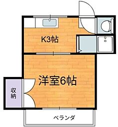 ラフォーレユー 2階1Kの間取り