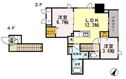 セルティスコート 4階2LDKの間取り