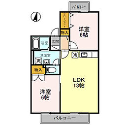 プリシェール 2LDKの間取図画像