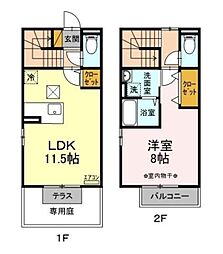 クレストスクエアB 1階1LDKの間取り