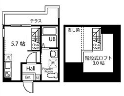 ハーミットクラブハウス横浜松ヶ丘 1階ワンルームの間取り
