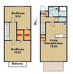 小田急多摩線 黒川駅 徒歩19分の賃貸テラスハウス 2LDKの間取り