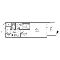 近鉄けいはんな線 長田駅 徒歩7分の賃貸マンション 10階1Kの間取り