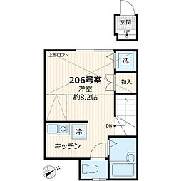Bonheur府中 2階ワンルームの間取り