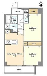 グランカーサ尾久 2階2LDKの間取り