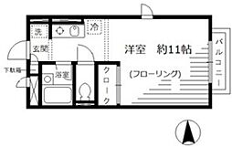 ウィンドフォート新桜台 2階ワンルームの間取り