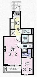 イリーデII 1階2Kの間取り
