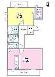 サニーヒルズ自由が丘 2階1LDKの間取り