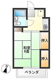 ハイツサンロード本町 2階1Kの間取り