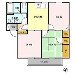 パークアベニューウエスト F 1階3DKの間取り