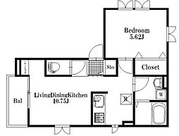 JR総武線 小岩駅 徒歩7分の賃貸マンション 2階1LDKの間取り