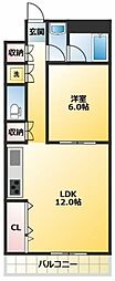 富士ビル 6階1LDKの間取り
