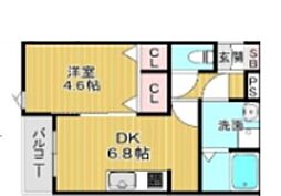 阪急伊丹線 稲野駅 徒歩6分の賃貸アパート 2階1DKの間取り