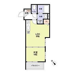 フラッツ六地蔵 1階1LDKの間取り