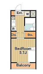 京王相模原線 京王堀之内駅 徒歩14分の賃貸マンション 2階1Kの間取り