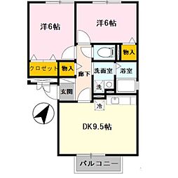 Ｊ−ロイネット 1階2DKの間取り