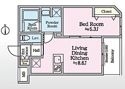 アイルグランデ赤羽 3階1LDKの間取り
