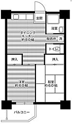 ビレッジハウス泉北栂タワー 2DKの間取図画像