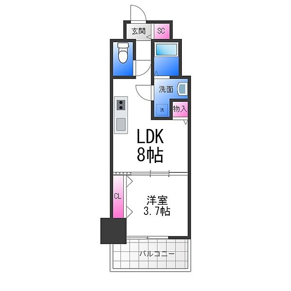 クローバー・レジデンスNａｋａｍｏｚｕ ｜大阪府堺市北区中百舌鳥町６丁(賃貸マンション1LDK・6階・28.01㎡)の写真 その2