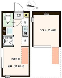 ソラニア上井草 2階ワンルームの間取り
