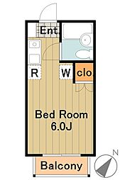 多摩都市モノレール 大塚・帝京大学駅 徒歩12分の賃貸アパート 2階1Kの間取り