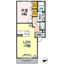 プリーマヴェールB 2階1LDKの間取り