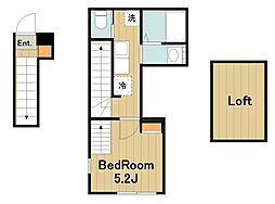 ブルームタウン 2階1Kの間取り