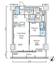 ロイヤルパークス赤羽ノース 4階2LDKの間取り