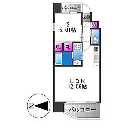 プレジオ玉造 1LDKの間取図画像