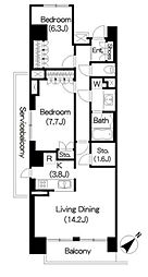 ブリリアイスト三軒茶屋アイビーテラス 2SLDKの間取図画像
